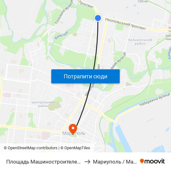 Площадь Машиностроителей (Площа Машинобудівників) to Мариуполь / Mariupol (Маріуполь) map