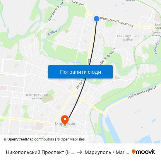 Никопольский Проспект (Нікопольський Проспект) to Мариуполь / Mariupol (Маріуполь) map