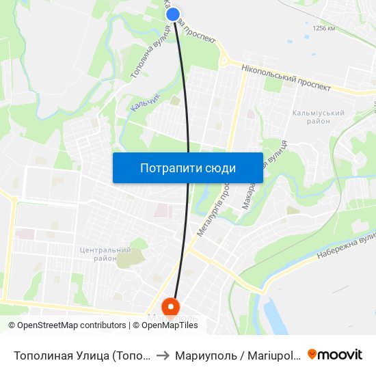 Тополиная Улица (Тополина Вулиця) to Мариуполь / Mariupol (Маріуполь) map