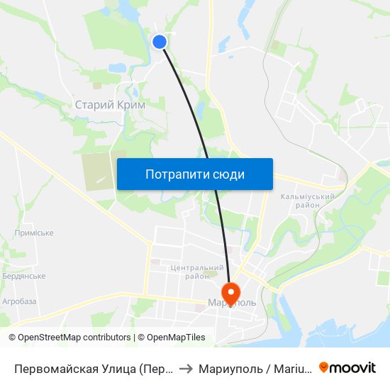 Первомайская Улица (Першотравнева Вулиця) to Мариуполь / Mariupol (Маріуполь) map