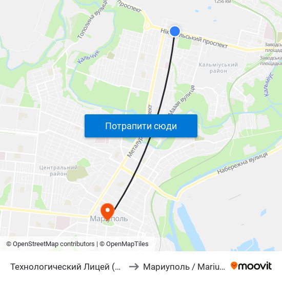 Технологический Лицей (Технологічний Ліцей) to Мариуполь / Mariupol (Маріуполь) map