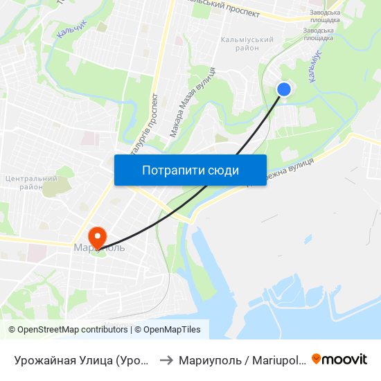 Урожайная Улица (Урожайна Вулиця) to Мариуполь / Mariupol (Маріуполь) map