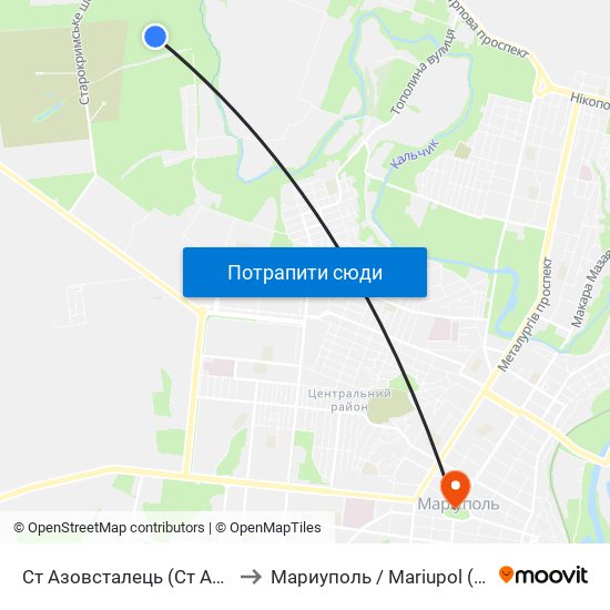 Ст Азовсталець (Ст Азовсталец) to Мариуполь / Mariupol (Маріуполь) map