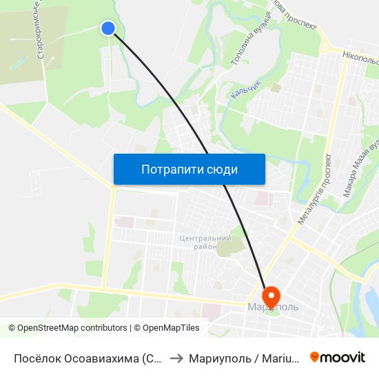 Посёлок Осоавиахима (Селище Тсоавіахіму) to Мариуполь / Mariupol (Маріуполь) map