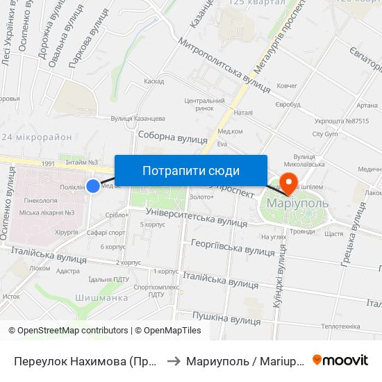 Переулок Нахимова (Провулок Нахімова) to Мариуполь / Mariupol (Маріуполь) map