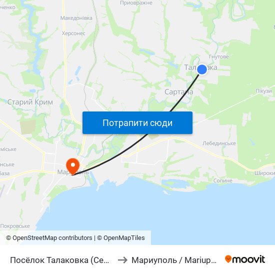 Посёлок Талаковка (Селище Талаківка) to Мариуполь / Mariupol (Маріуполь) map