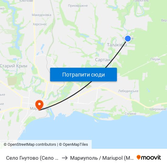 Село Гнутово (Село Гнутове) to Мариуполь / Mariupol (Маріуполь) map