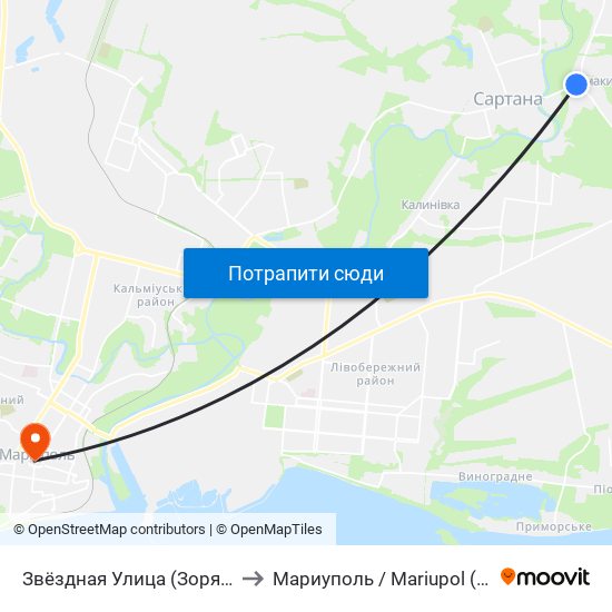 Звёздная Улица (Зоряна Вулиця) to Мариуполь / Mariupol (Маріуполь) map