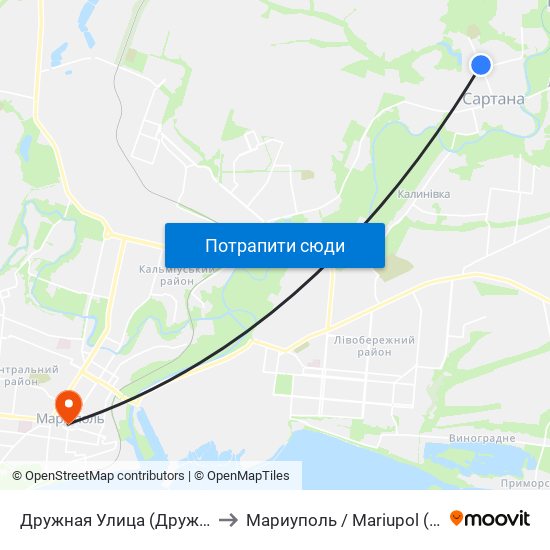 Дружная Улица (Дружня Вулиця) to Мариуполь / Mariupol (Маріуполь) map