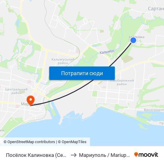 Посёлок Калиновка (Селище Калинівка) to Мариуполь / Mariupol (Маріуполь) map