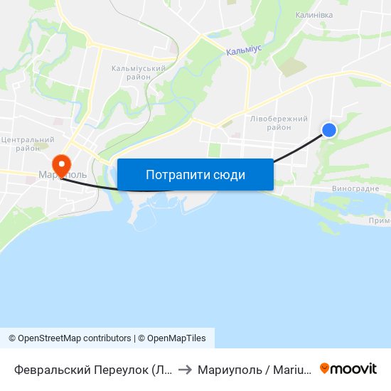 Февральский Переулок (Лютневий Провулок) to Мариуполь / Mariupol (Маріуполь) map
