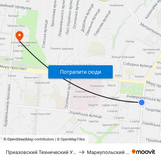 Приазовский Технический Университет (Приазовський Технічний Університет) to Мариупольский Государственный Университет map