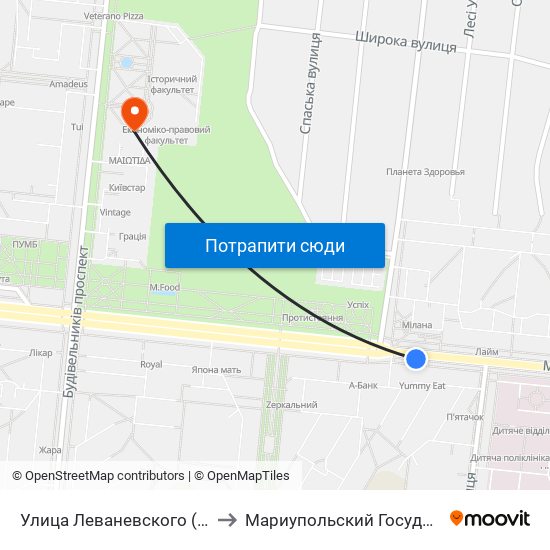 Улица Леваневского (Вулиця Леваневського) to Мариупольский Государственный Университет map