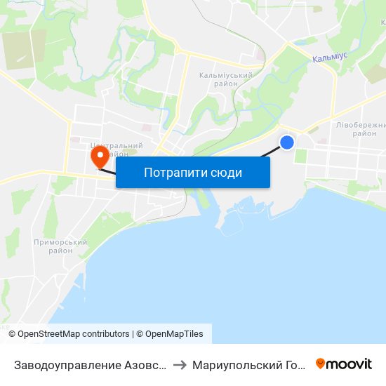 Заводоуправление Азовсталь (Заводоуправління Азовсталь) to Мариупольский Государственный Университет map