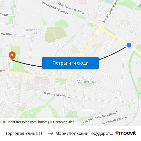 Торговая Улица (Торгова Вулиця) to Мариупольский Государственный Университет map