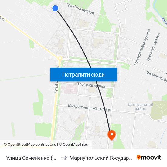 Улица Семененко (Вулиця Семененка) to Мариупольский Государственный Университет map