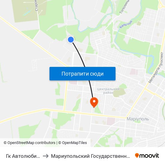 Гк Автолюбитель-24 to Мариупольский Государственный Университет map