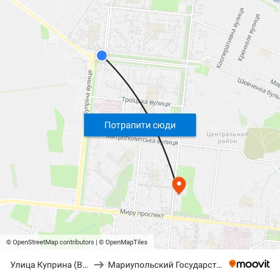 Улица Куприна (Вулиця Купріна) to Мариупольский Государственный Университет map