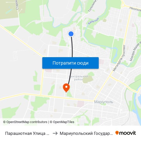 Парашютная Улица (Парашутна Вулиця) to Мариупольский Государственный Университет map