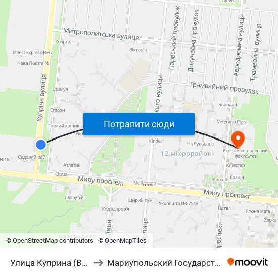 Улица Куприна (Вулиця Купріна) to Мариупольский Государственный Университет map