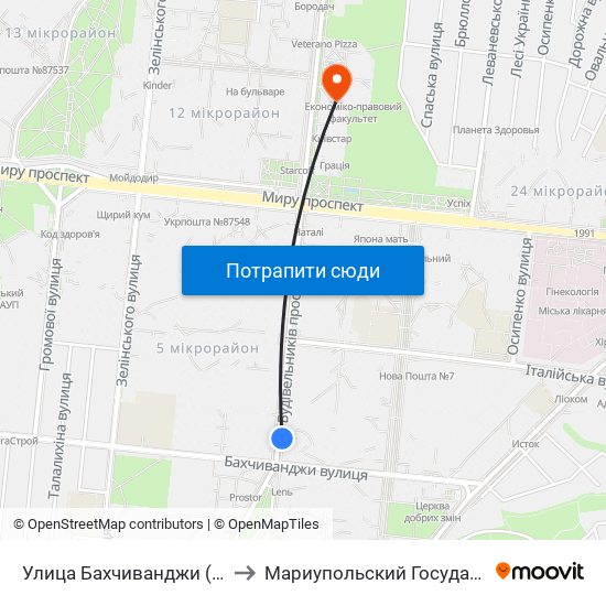 Улица Бахчиванджи (Вулиця Бахчиванджи) to Мариупольский Государственный Университет map