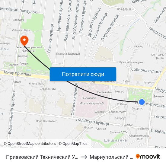 Приазовский Технический Университет (Приазовський Технічний Університет) to Мариупольский Государственный Университет map