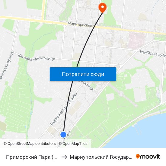 Приморский Парк (Приморський Парк) to Мариупольский Государственный Университет map