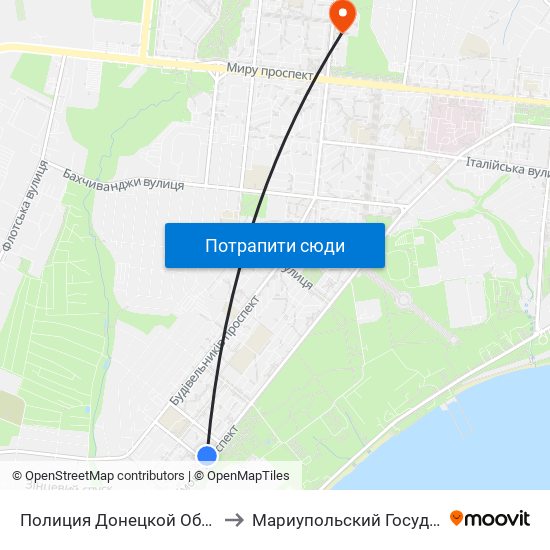 Полиция Донецкой Области (Поліція Донеччини) to Мариупольский Государственный Университет map