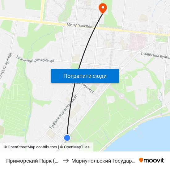 Приморский Парк (Приморський Парк) to Мариупольский Государственный Университет map