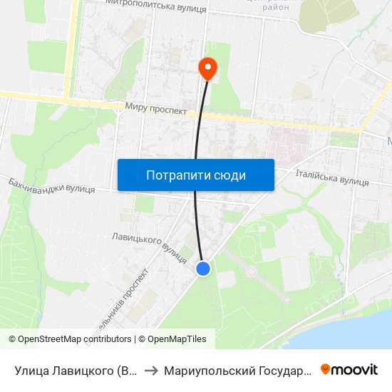 Улица Лавицкого (Вулиця Лавицького) to Мариупольский Государственный Университет map