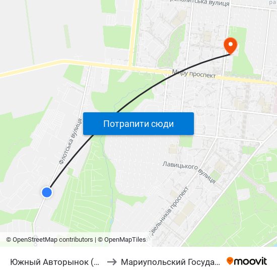 Южный Авторынок (Південний Авторинок) to Мариупольский Государственный Университет map