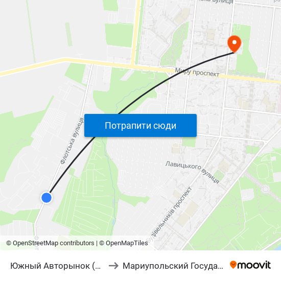 Южный Авторынок (Південний Авторинок) to Мариупольский Государственный Университет map