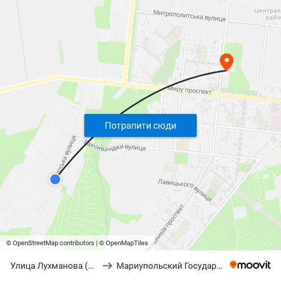 Улица Лухманова (Вулиця Лухманова) to Мариупольский Государственный Университет map