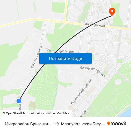 Микрорайон Бригантина (Мікрорайон Бригантина) to Мариупольский Государственный Университет map