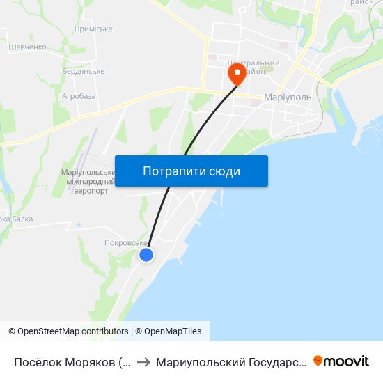 Посёлок Моряков (Селище Моряків) to Мариупольский Государственный Университет map