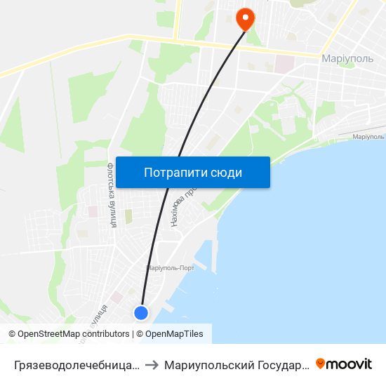 Грязеводолечебница (Грязеводолікарня) to Мариупольский Государственный Университет map