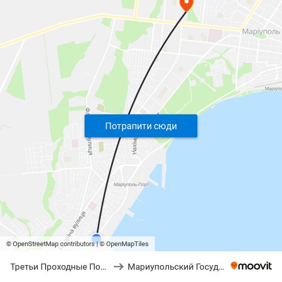 Третьи Проходные Порта (Треті Прохідні Порту) to Мариупольский Государственный Университет map