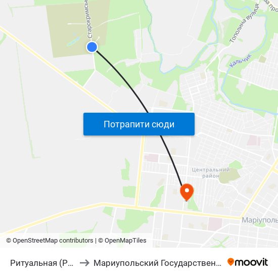 Ритуальная (Ритуальна) to Мариупольский Государственный Университет map