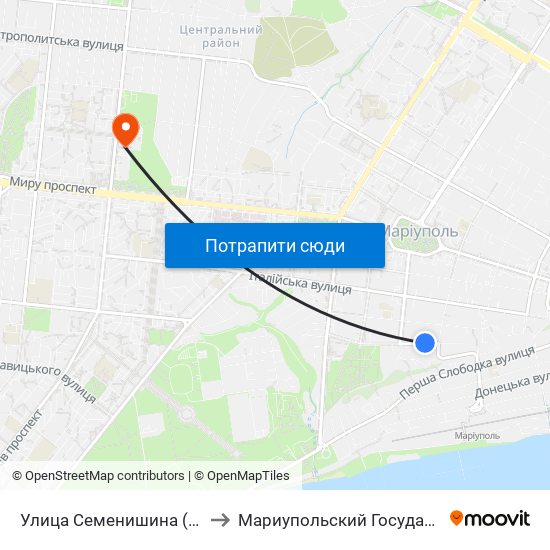 Улица Семенишина (Вулиця Семенишина) to Мариупольский Государственный Университет map