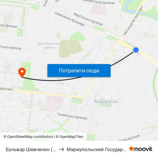 Бульвар Шевченко (Бульвар Шевченка) to Мариупольский Государственный Университет map