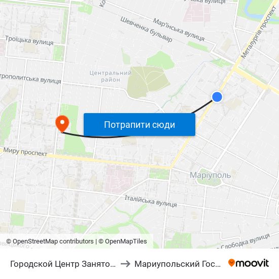 Городской Центр Занятости (Міський Центр Зайнятості) to Мариупольский Государственный Университет map