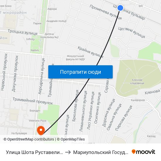 Улица Шота Руставели (Вулиця Шота Руставелі) to Мариупольский Государственный Университет map
