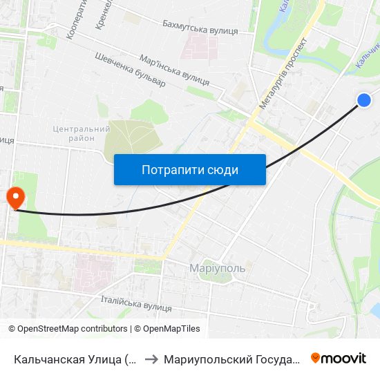 Кальчанская Улица (Кальчанська Вулиця) to Мариупольский Государственный Университет map