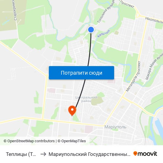 Теплицы (Теплиці) to Мариупольский Государственный Университет map