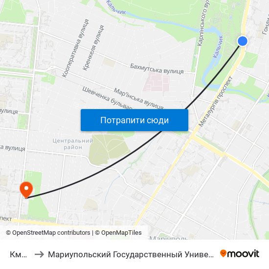 Кмр 5 to Мариупольский Государственный Университет map