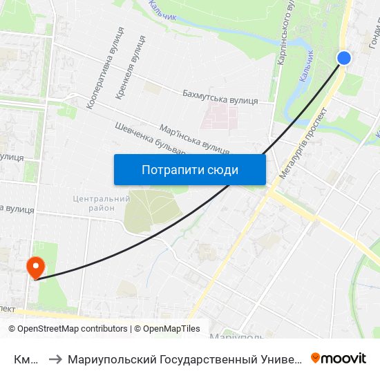 Кмр 5 to Мариупольский Государственный Университет map