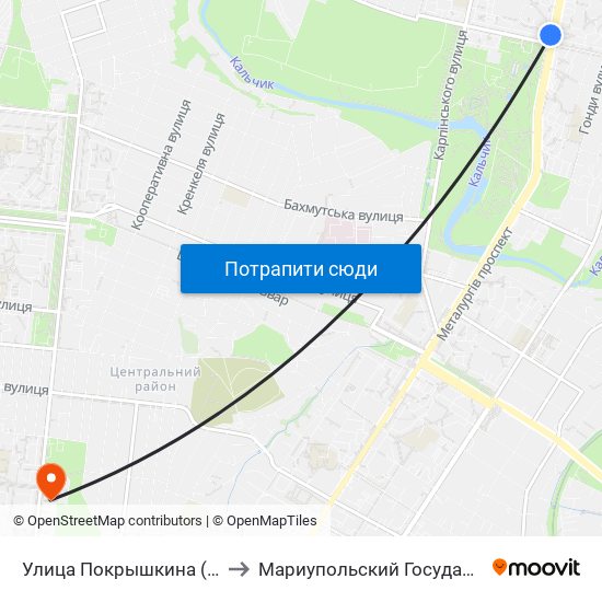 Улица Покрышкина (Вулиця Покришкіна) to Мариупольский Государственный Университет map