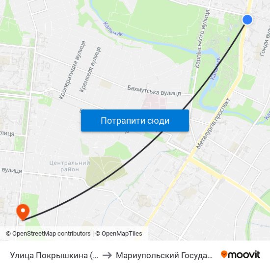 Улица Покрышкина (Вулиця Покришкіна) to Мариупольский Государственный Университет map