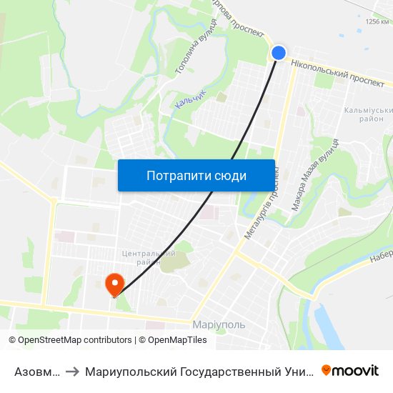 Азовмаш to Мариупольский Государственный Университет map