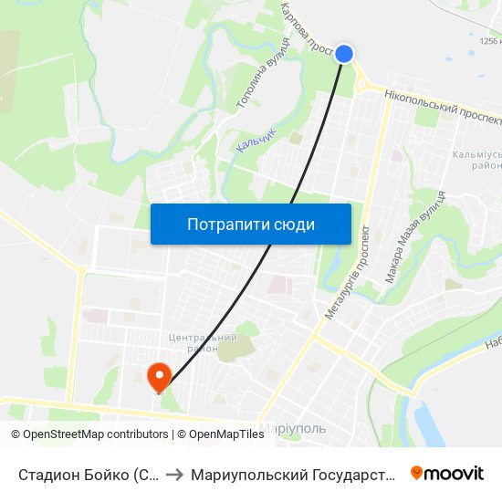 Стадион Бойко (Стадіон Бойка) to Мариупольский Государственный Университет map